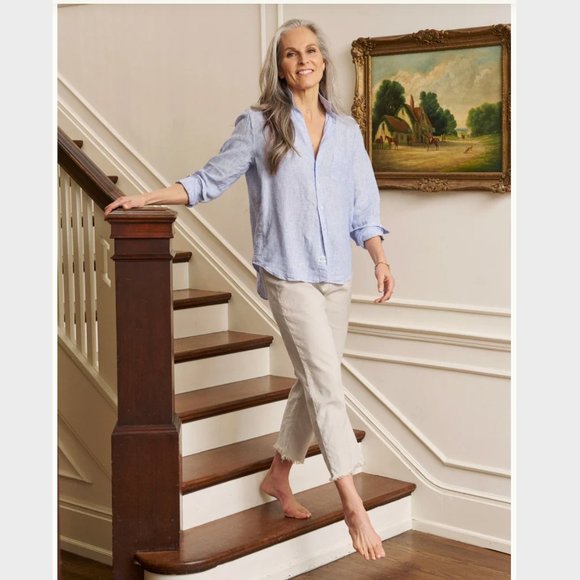 Frank & Eileen Kinsale Performance Cotton Linen Crop Pants Size: 0 Cement - Picture 1 of 16